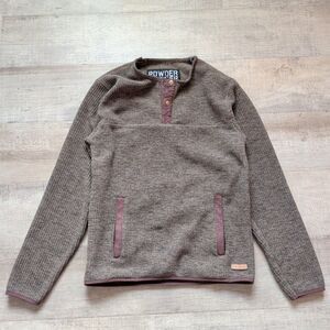 Powder River Men's Jacquard Fleece Pullover M Brown 1/4 Button Up Thick Warm EUC